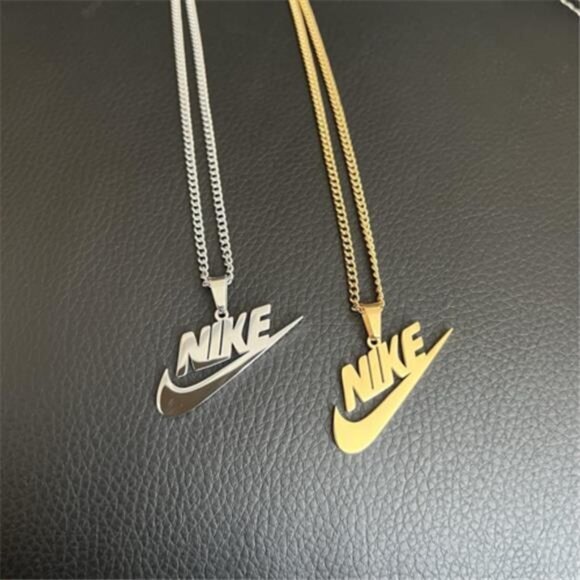 2 Pack of 20” Nike Swoosh Pendant & Necklace Gold and Silver‎ Plated Stainless - Picture 1 of 2